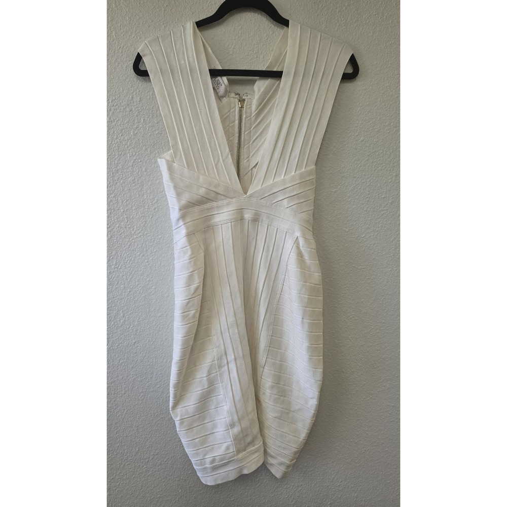 House of CB White Sleeveless Mini Dress M V-Neck Party Bodycon Cocktail Bandage